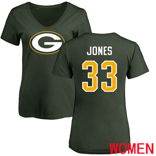Green Bay Packers Green Women #33 Jones Aaron Name And Number Logo Nike NFL T Shirt->nfl t-shirts->Sports Accessory